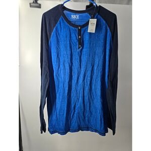 BKE Norwood Henley Mens XL Blue Navy Raglan Long Sleeve Shirt B1091 Sky Diver